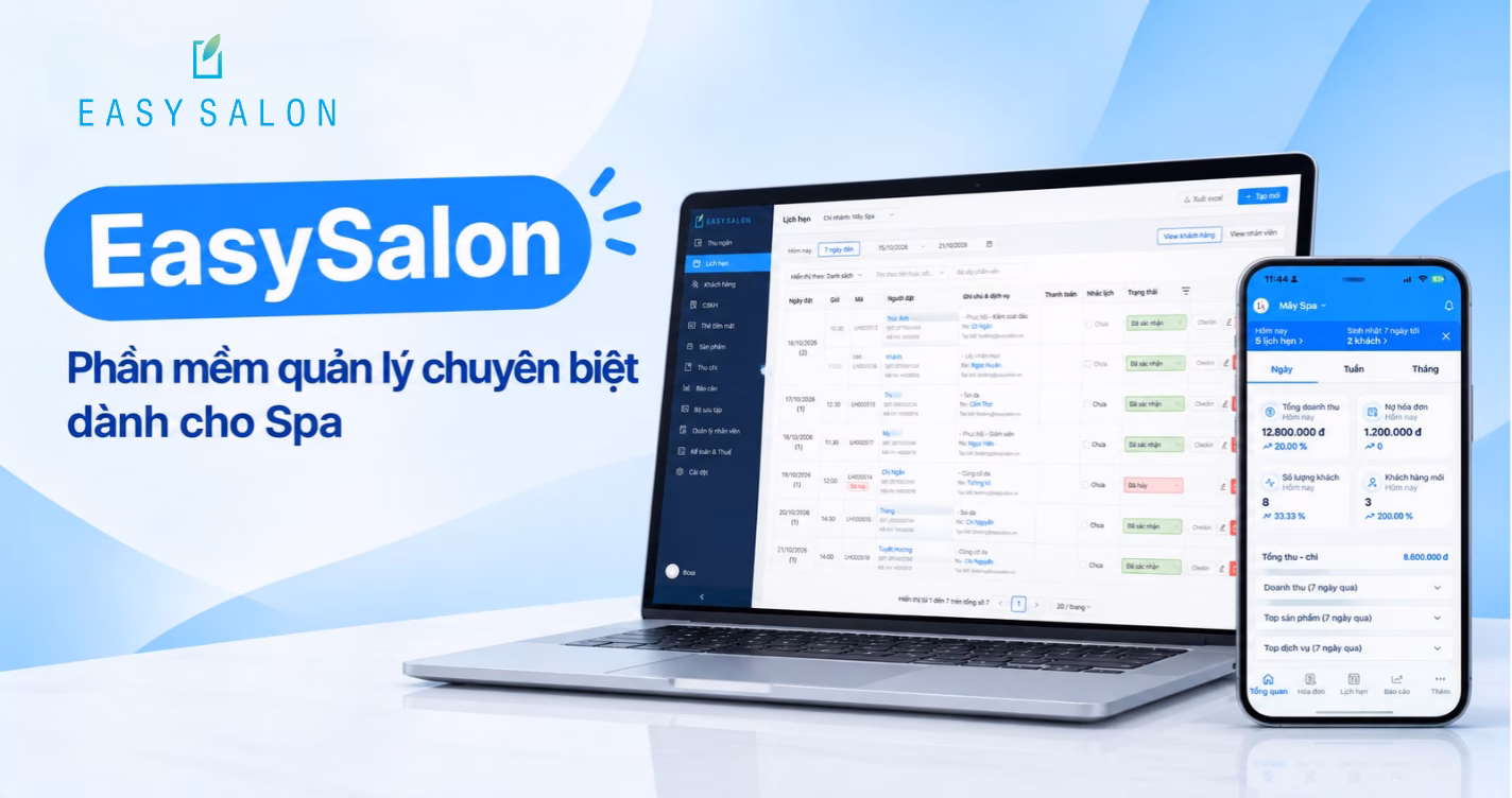 Giao diện phần mềm quản lý spa EasySalon